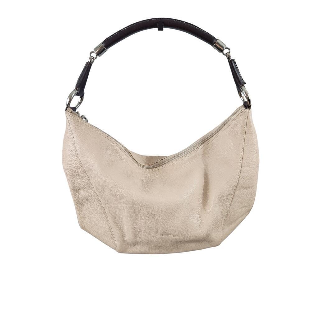 PuntoTres Genuine leather hobo shoulder bag white black made in Spain purse